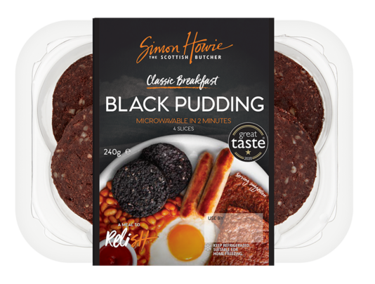 Black Pudding in supermarket packaging.